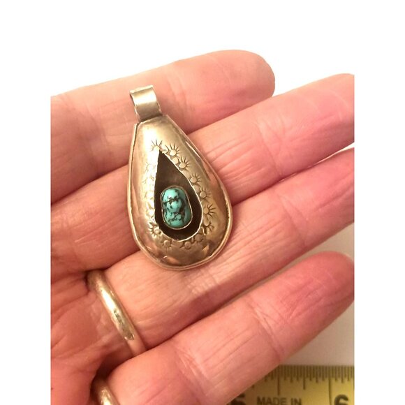 Native American Reversible Turquoise Coral Sterling Pendant (1605) - Picture 5 of 7